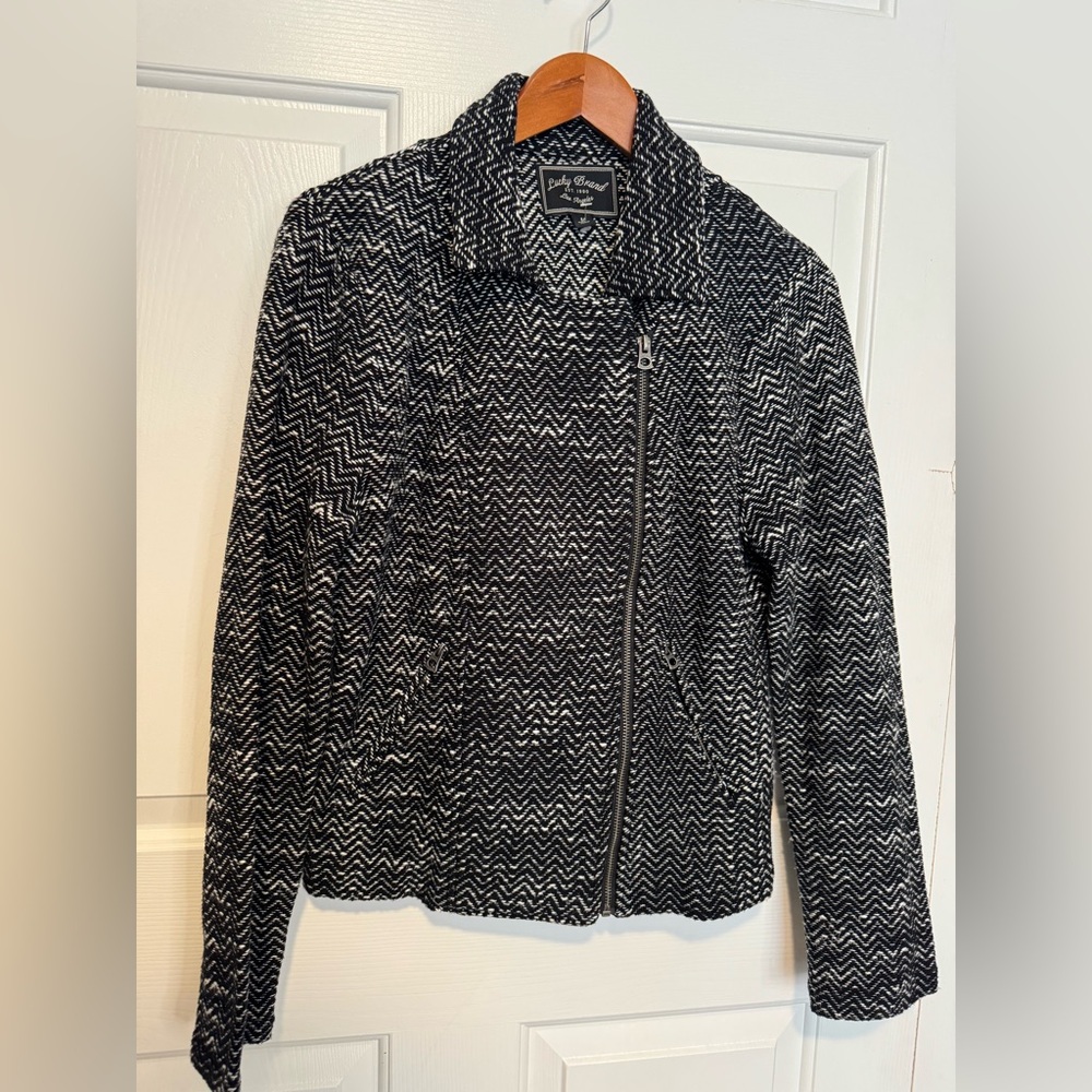 Lucky Brand Black & White Chevron Zip-Front Blazer